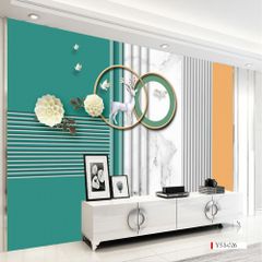 BST153 - TRANH DÁN TƯỜNG 3D - PHÒNG KHÁCH - PHONG CÁCH HIỆN ĐẠI - KHỔ LỚN