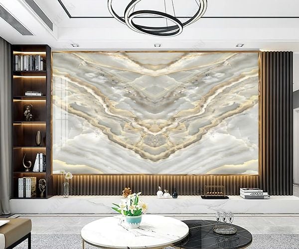 TẤM PVC ỐP TƯỜNG - TRANG TRÍ PHÒNG KHÁCH, SAU SOFA, LỄ TÂN - VÂN ĐÁ ĐỐI XỨNG - KHỔ LỚN - MÃ: T3D-25867630