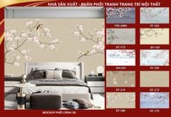 BST159 - TRANH DÁN TƯỜNG 3D - PHÒNG NGỦ - TRANH VẢI HOA 3D - HOA ĐÀO - INDOCHINE
