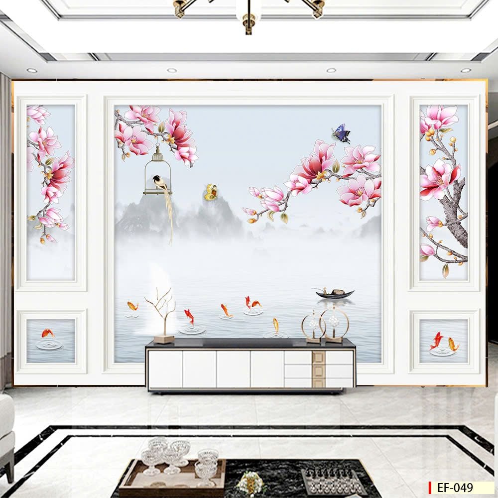 BST 155 - TRANH DÁN TƯỜNG 3D - TRANG TRÍ PHÒNG KHÁCH, VÁCH TIVI, SAU SOFA - CHỦ ĐỀ PHÀO CHỈ TÂN CỔ ĐIÊN - KHỔ LỚN