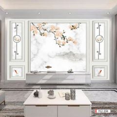 TRANH DÁN TƯỜNG 3D - TRANG TRÍ PHÒNG KHÁCH, VÁCH TIVI, SAU SOFA - CHỦ ĐỀ PHÀO CHỈ TÂN CỔ ĐIÊN - KHỔ LỚN - MÃ:ys2-208