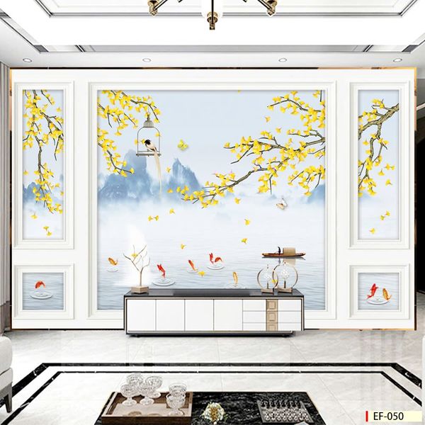 TRANH DÁN TƯỜNG 3D - TRANG TRÍ PHÒNG KHÁCH, VÁCH TIVI, SAU SOFA - CHỦ ĐỀ PHÀO CHỈ TÂN CỔ ĐIÊN - KHỔ LỚN - MÃ: EF-050