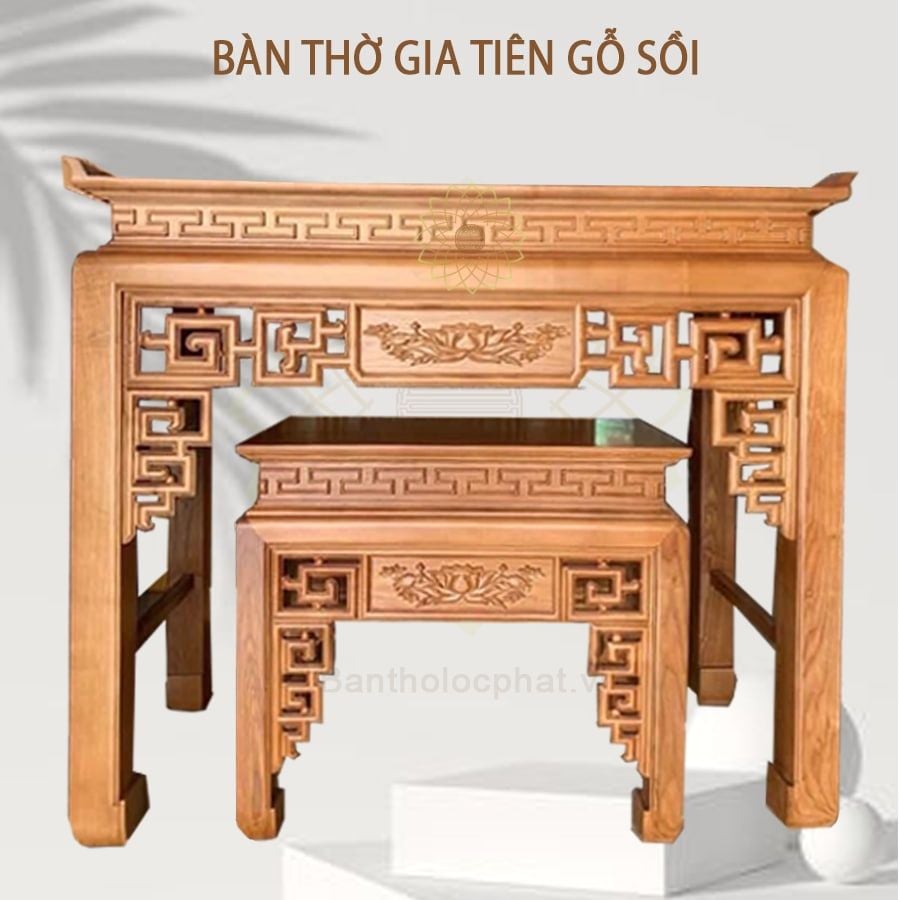 Bàn thờ gia tiên gỗ sồi hoa sen - BGT1