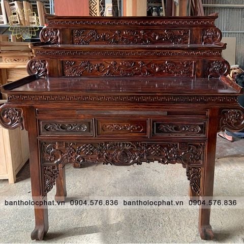  Bàn thờ gia tiên gỗ muồng 3 tầng tay cuốn 