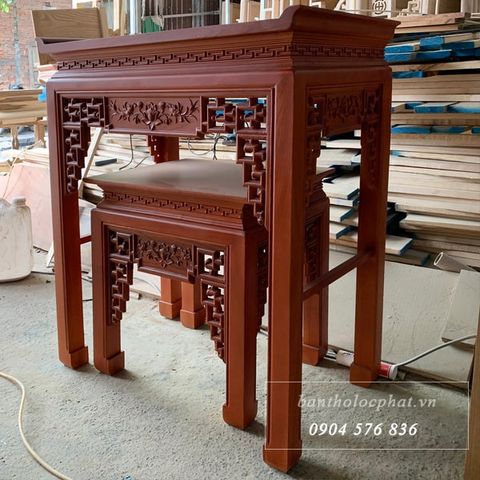  Bàn thờ gia tiên gỗ gõ đỏ hoa sen - G4 