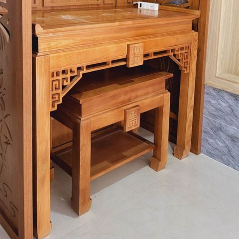  Bàn thờ gia tiên gỗ sồi kem đôn  BT7 