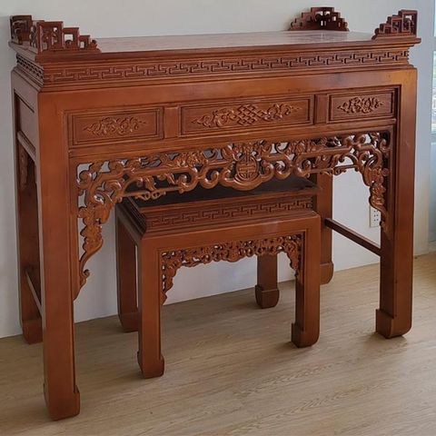  Bàn thờ gỗ sồi hoa sen kèm đôn triện dơi 