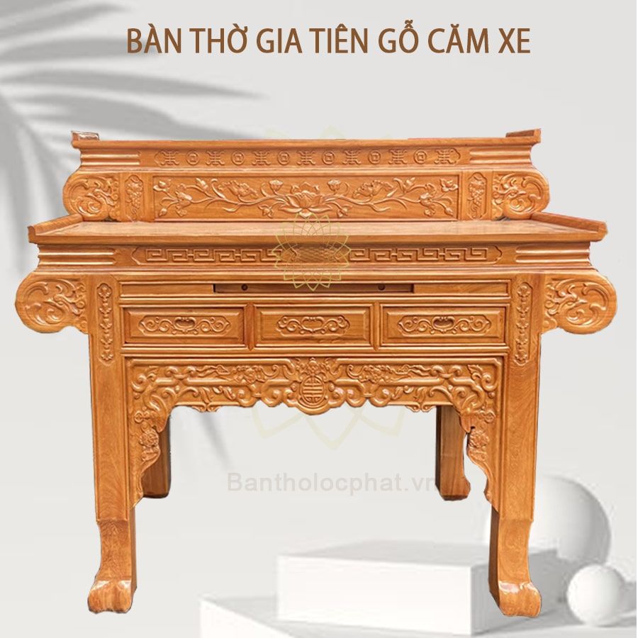 Bàn thờ gia tiên gỗ căm xe 2 tầng tay cuốn - X3 – BÀN THỜ GIÁ RẺ