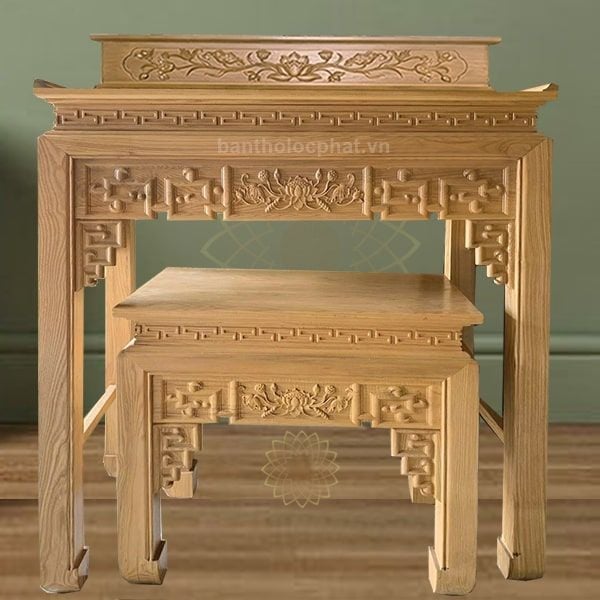 Bàn thờ gỗ sồi 2 tầng kèm đôn BT3