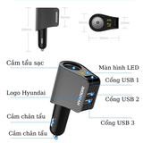  Tẩu Sạc Ô Tô, Xe Hơi HYUNDAI HY10, Tẩu Sạc Nhanh Ô Tô Có 3 Cổng USB, 1 Tẩu Sạc, Điện Áp 4.8A 