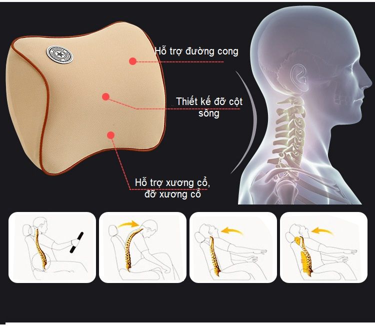  Bộ Gối Tựa Đầu Và Gối Tựa Lưng Cao Su Non Cao Cấp Dùng Trên Ô Tô, Ghế Văn Phòng 