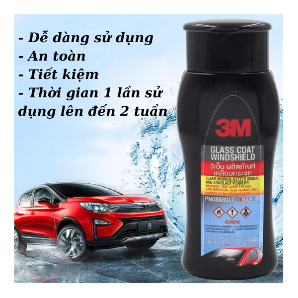  Chống Bám Nước Kính Ô Tô 3M Glass Coat Windshield, Hạn Chế Vết Ố Nước, PN08889LT 200ml 