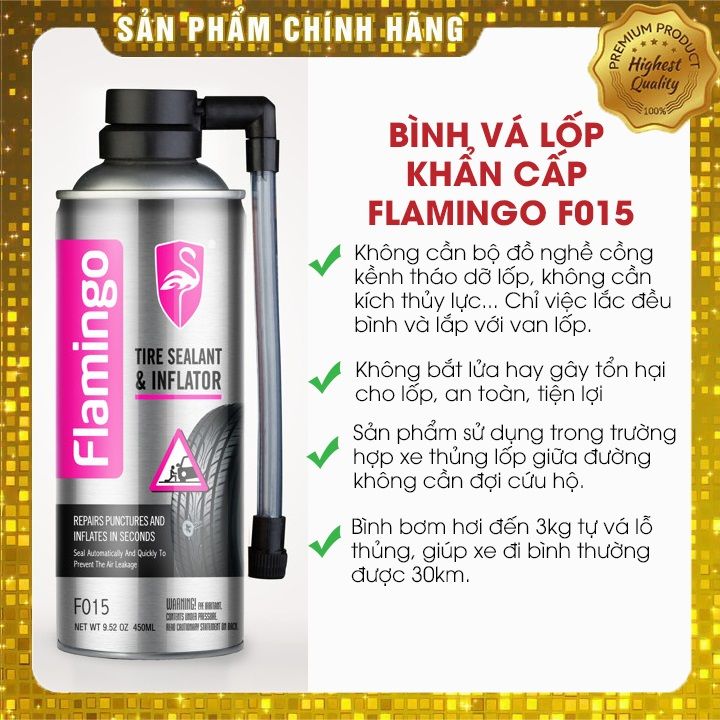  Chai Vá Lốp, Bơm Lốp Khẩn Cấp Tự Động FLAMINGO F015 Dùng Cho Ô Tô, Xe Máy, Xe Đạp Điện 450ml 