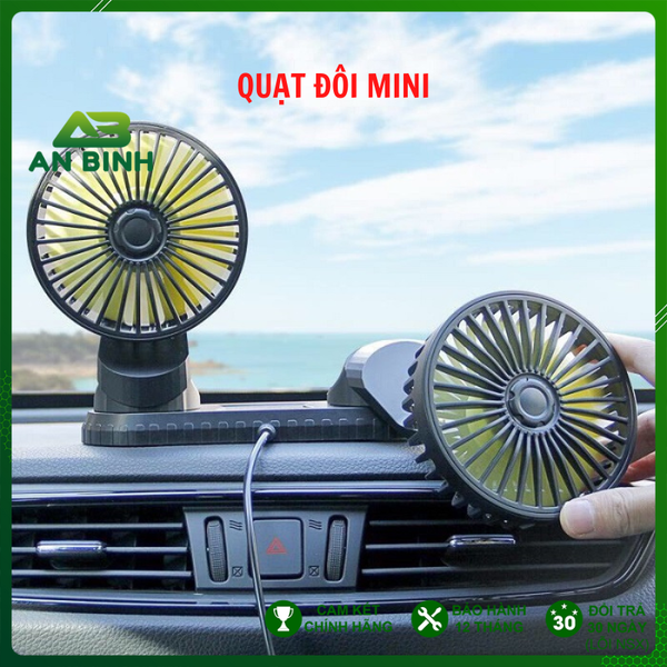  Quạt Máy Đôi Mini 12V Xoay 360 Độ Tiện Ích Trên Ô Tô, Xe Hơi Cao Cấp 