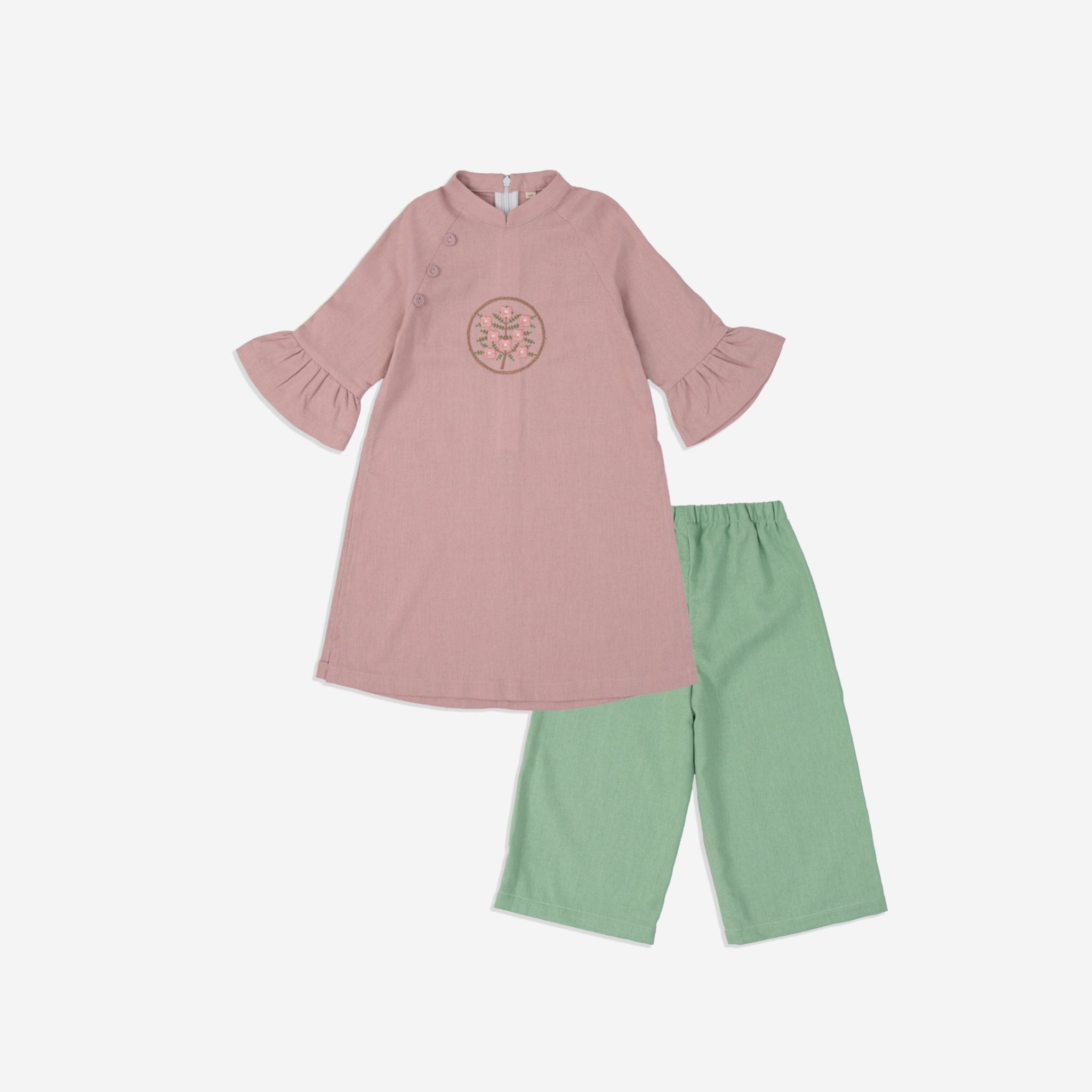 Áo dài linen bé gái tay bèo - BLN3131TB