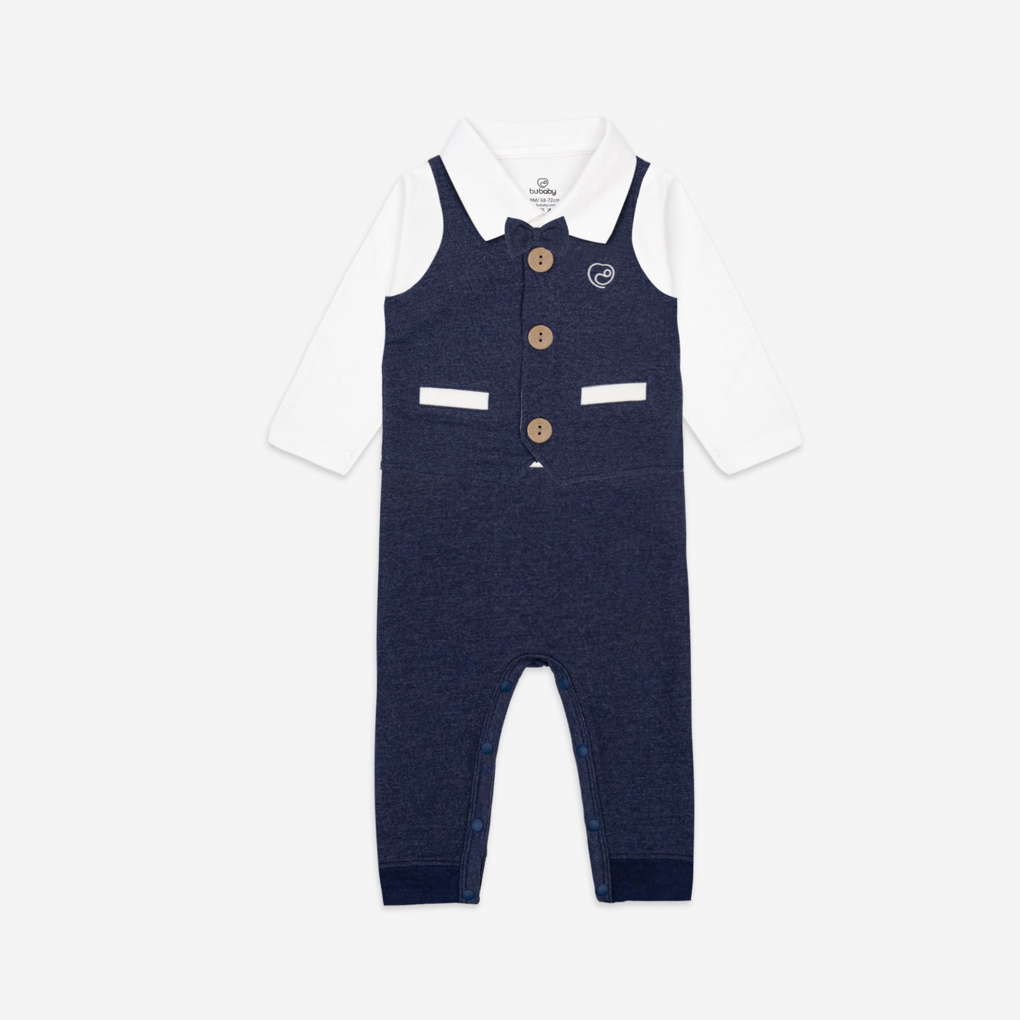 Pure Cotton Vest with Long-sleeve Collared Jumpsuit Set - BCT610302