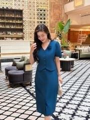 CHÂN VÁY KIỂU XANH NÚT PHỐI DỌC