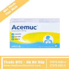 Thuốc Acemuc 200mg Sanofi trị các rối loạn về tiết dịch đường hô hấp (3 vỉ x 10 viên)