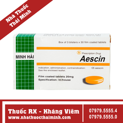 Thuốc Aescin 20mg - Điều trị thiểu năng tĩnh mạch mãn tính (3 vỉ x 30 viên)