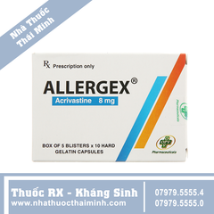 Thuốc Allergex 8mg - Giảm các triệu chứng do viêm mũi dị ứng, mày đay (50 viên)