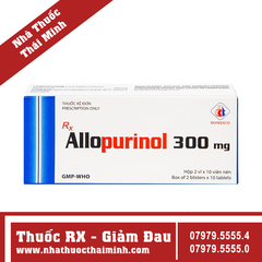 Thuốc Allopurinol 300mg - điều trị tăng acid uric máu (2 vỉ x 10 viên)