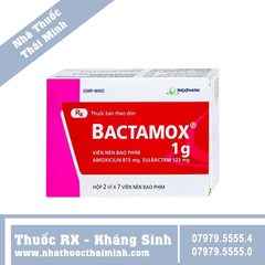 Thuốc Bactamox 1g - hỗ trợ điều trị nhiễm khuẩn tai mũi họng (2 vỉ x 7 viên)