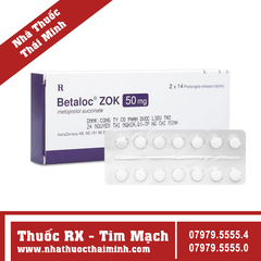 Thuốc Betaloc 50mg Tablet - Trị tăng huyết áp, đau thắt ngực và loạn nhịp tim (3 vỉ x 20 viên)