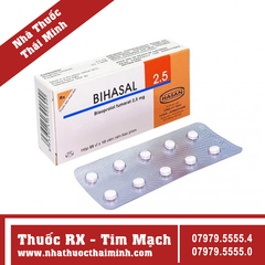 Thuốc Bihasal 2.5 trị tăng huyết áp, đau thắt ngực, suy tim (5 vỉ x 10 viên)