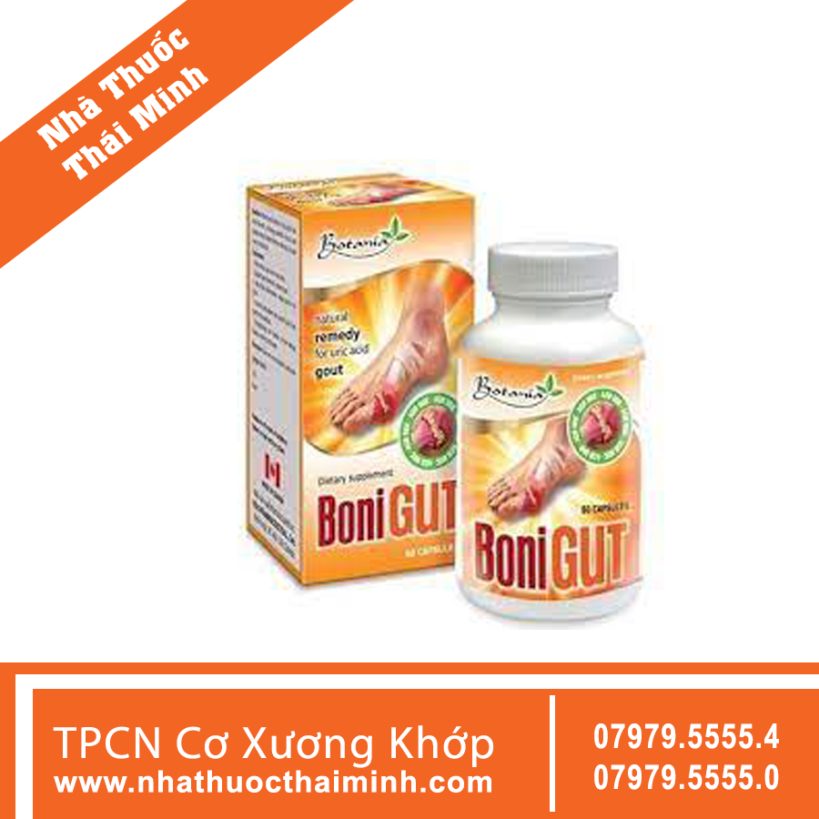 Boni Gut giúp đào thải acid uric, hỗ trợ điều trị bệnh gút lọ 60 viên