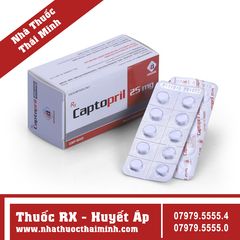 Thuốc Captopril 25mg - Điều trị tăng huyết áp, nhồi máu cơ tim (10 vỉ x 10 viên)