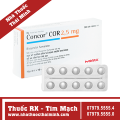 Thuốc Concor 2.5mg trị bệnh suy tim mạn tính ổn định (3 vỉ x 10 viên)