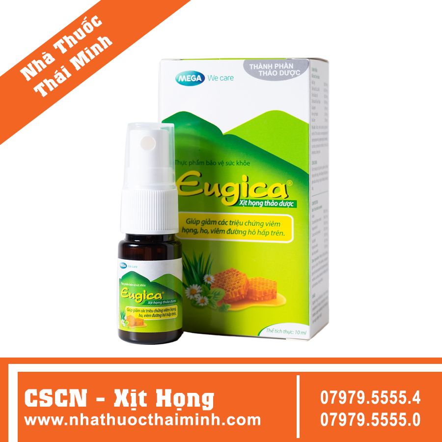 Xịt họng thảo dược Eugica - Giảm các triệu chứng viêm họng, ho, viêm đường hô hấp trên (10ml)