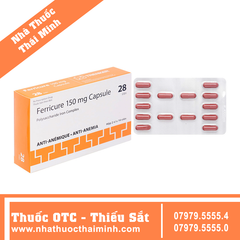 Thuốc Ferricure 150mg Capsule - Điều trị thiếu sắt, thiếu máu do thiếu sắt (2 vỉ x 14 viên)