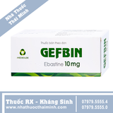 Thuốc Gefbin 10mg - Điều trị viêm mũi, mề đay (3 vỉ x 10 viên)