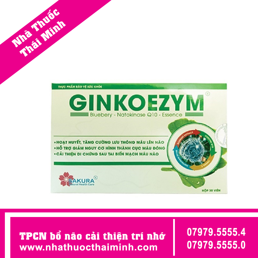 Viên uống Sakura Ginkoezym hoạt huyết, tăng cường tuần hoàn não Hộp 30 viên