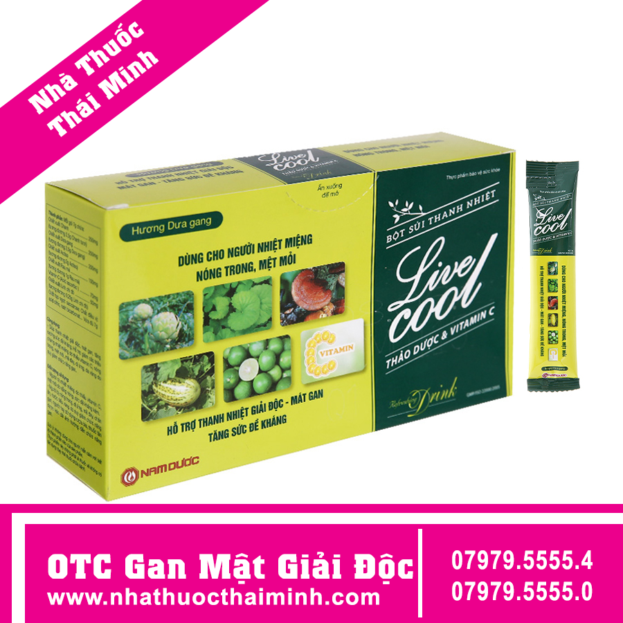 Bột sủi Livecool Nam Dược hương dưa gang giúp thanh nhiệt, tăng đề kháng (10 gói)