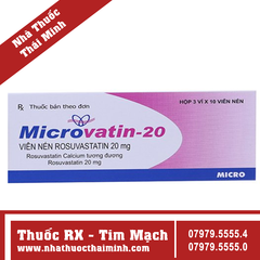 Thuốc Microvatin-20 - trị rối loạn lipid máu (3 vỉ x 10 viên)