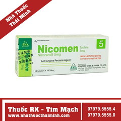 Thuốc Nicomen Tablets 5mg - Trị đau thắt ngực (10 vỉ x 10 viên)