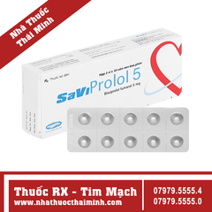 Thuốc SaViProlol 5 trị tăng huyết áp, đau thắt ngực (3 vỉ x 10 viên)