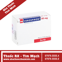Thuốc Verospiron 50mg - Điều trị tăng huyết áp (3 vỉ x 10 viên)