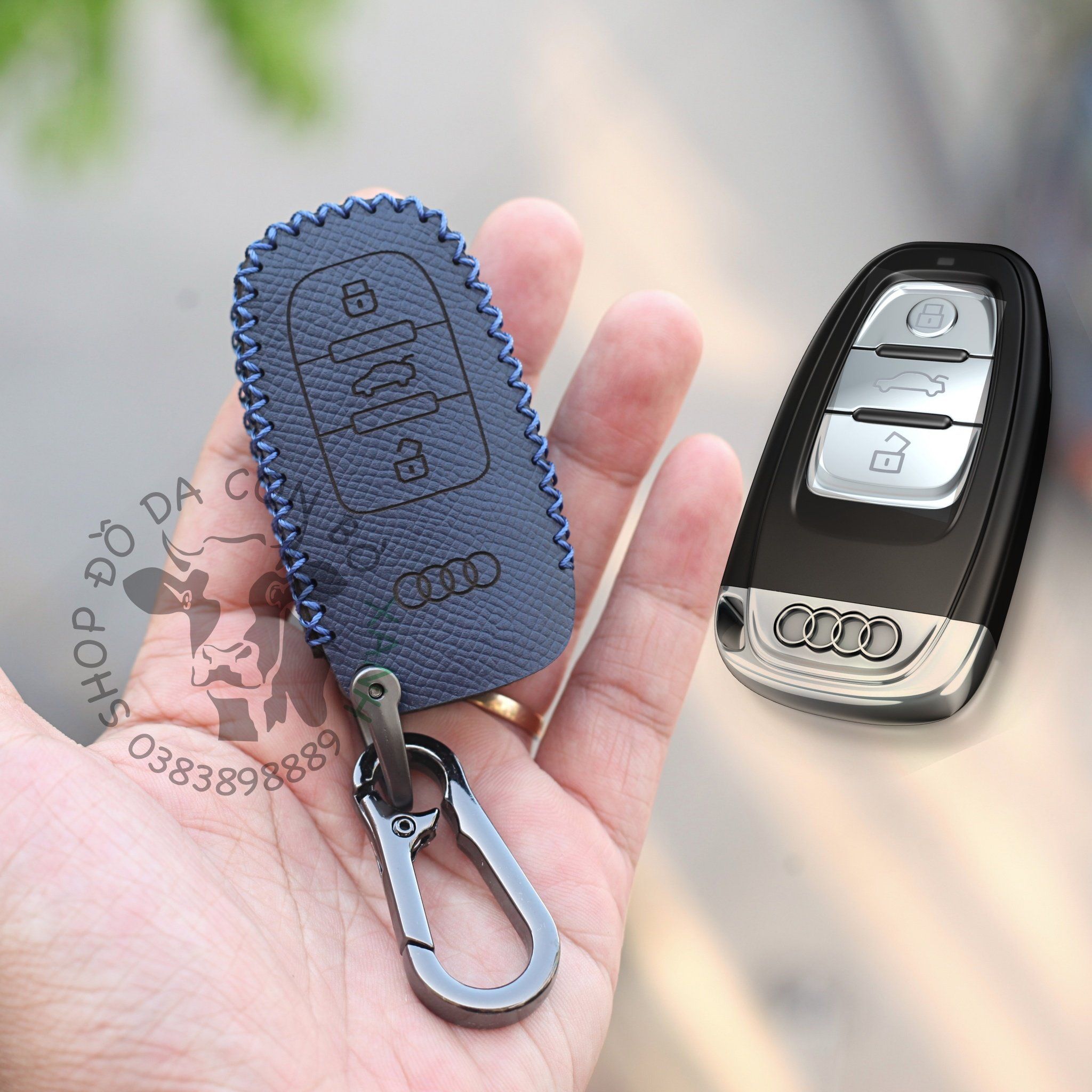 Bao da chìa khoá ô tô Audi A3, A4, A5, A6, A8, A4L, A6L, Q5, Q7 handmade da thật 002