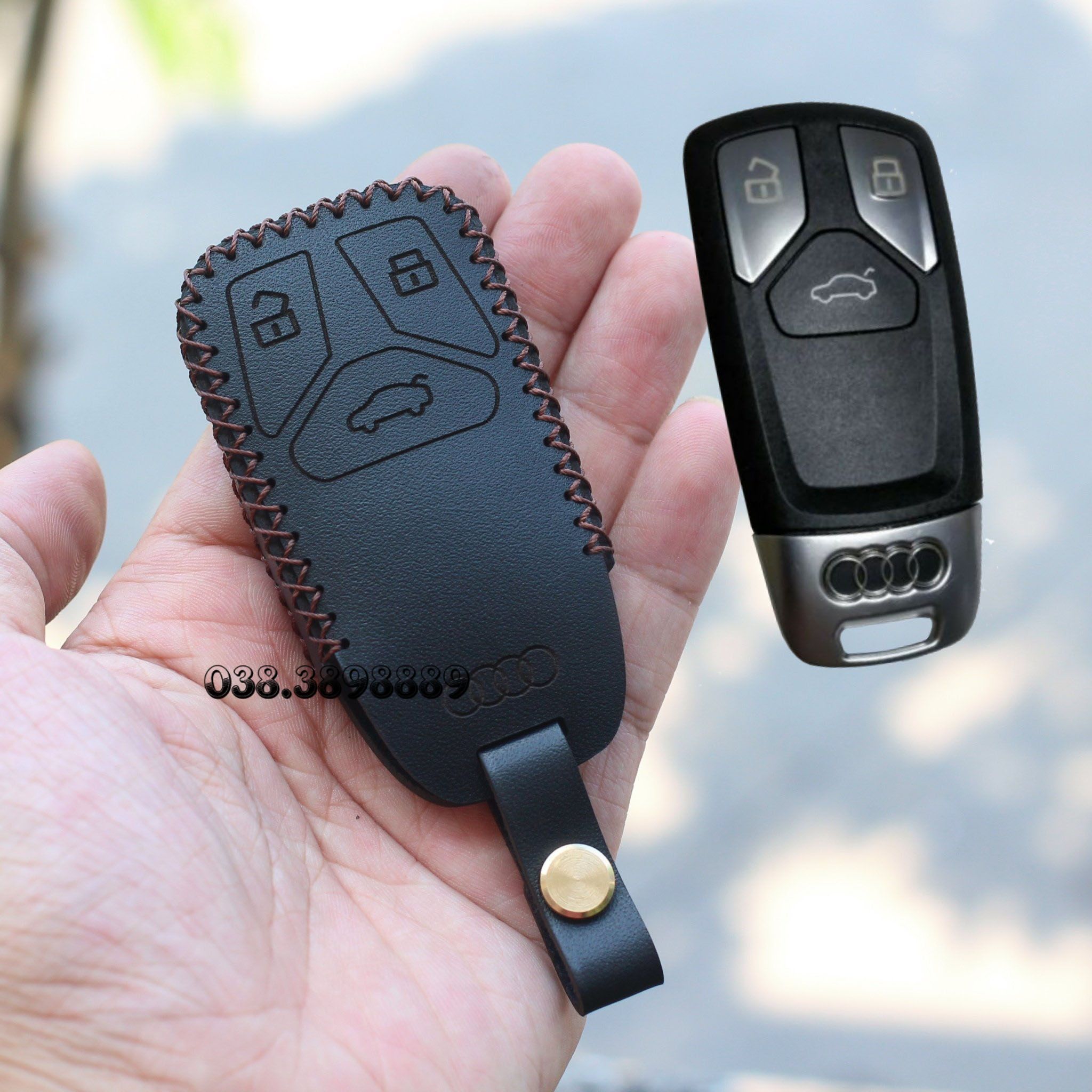 Bao da chìa khoá Audi A3, A4, A5, A6, A7, A8, A4L, A6L, Q5, Q7 handmade da thật 003