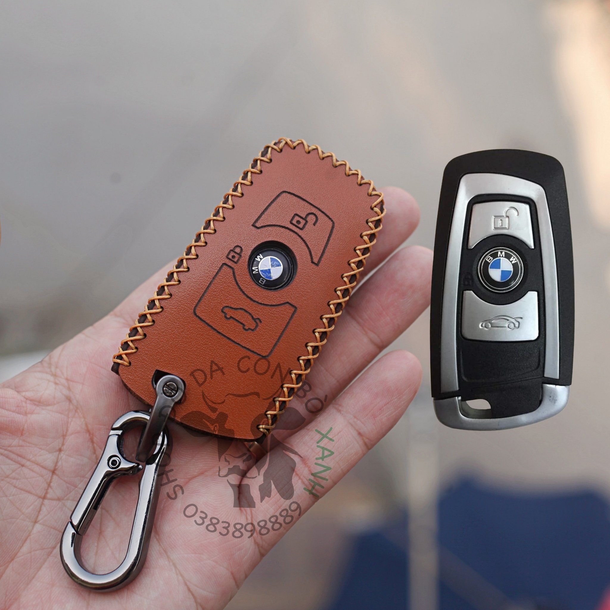 Bao da chìa khoá ô tô BMW series 3 5 7 X GT da bò 100% HandMade kèm móc khoá 002