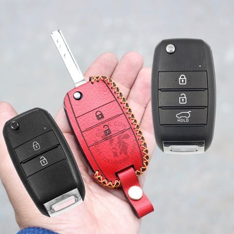  Bao da chìa khóa Kia Morning, Cerato, K3, Rondo, Rio, Soluto, Sorento, Sportage, Seltos, Sonet Deluxe handmade da thật (chìa gập) 005 