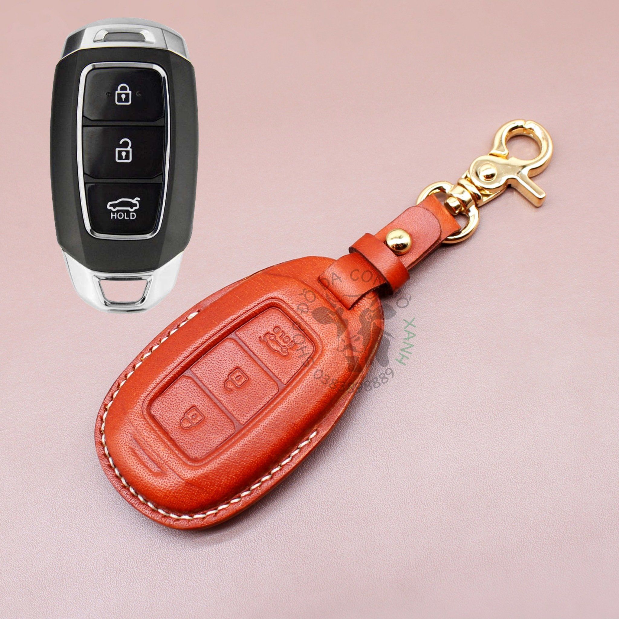 Bao Da Chìa Khoá Ép Phom Hyundai Accent, Kona, Santafe handmade da thật 009e