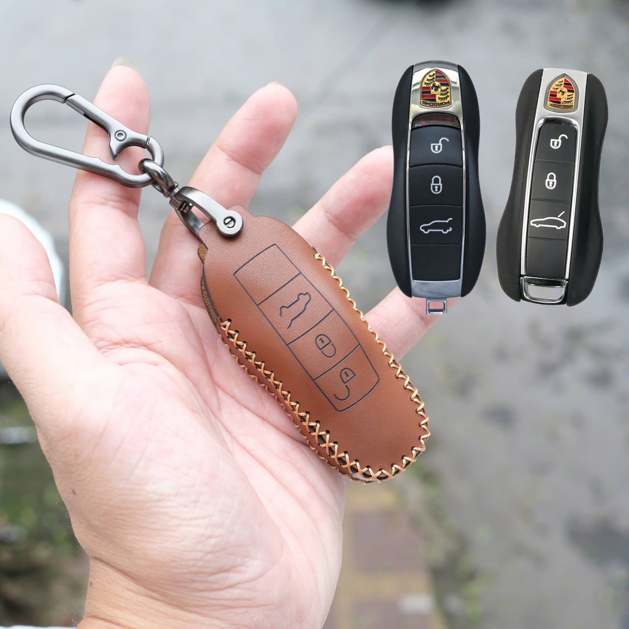 Bao da chìa khoá PORSCHE Macan, Cayenne, Panamera, 911, 718 Pors handmade da thật