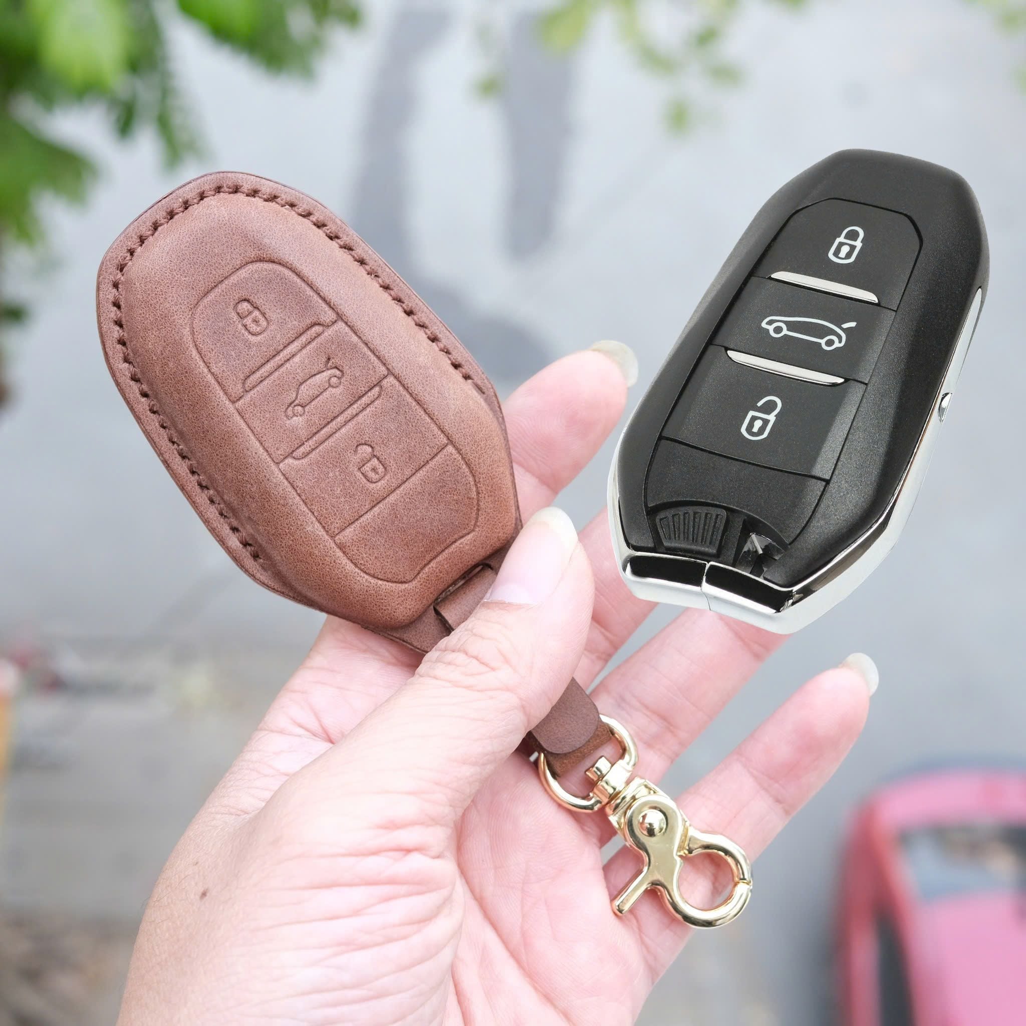 Bao Da Chìa Khoá Ép Phom Peugeot 3008, 5008, 2008 all new handmade da thật 001