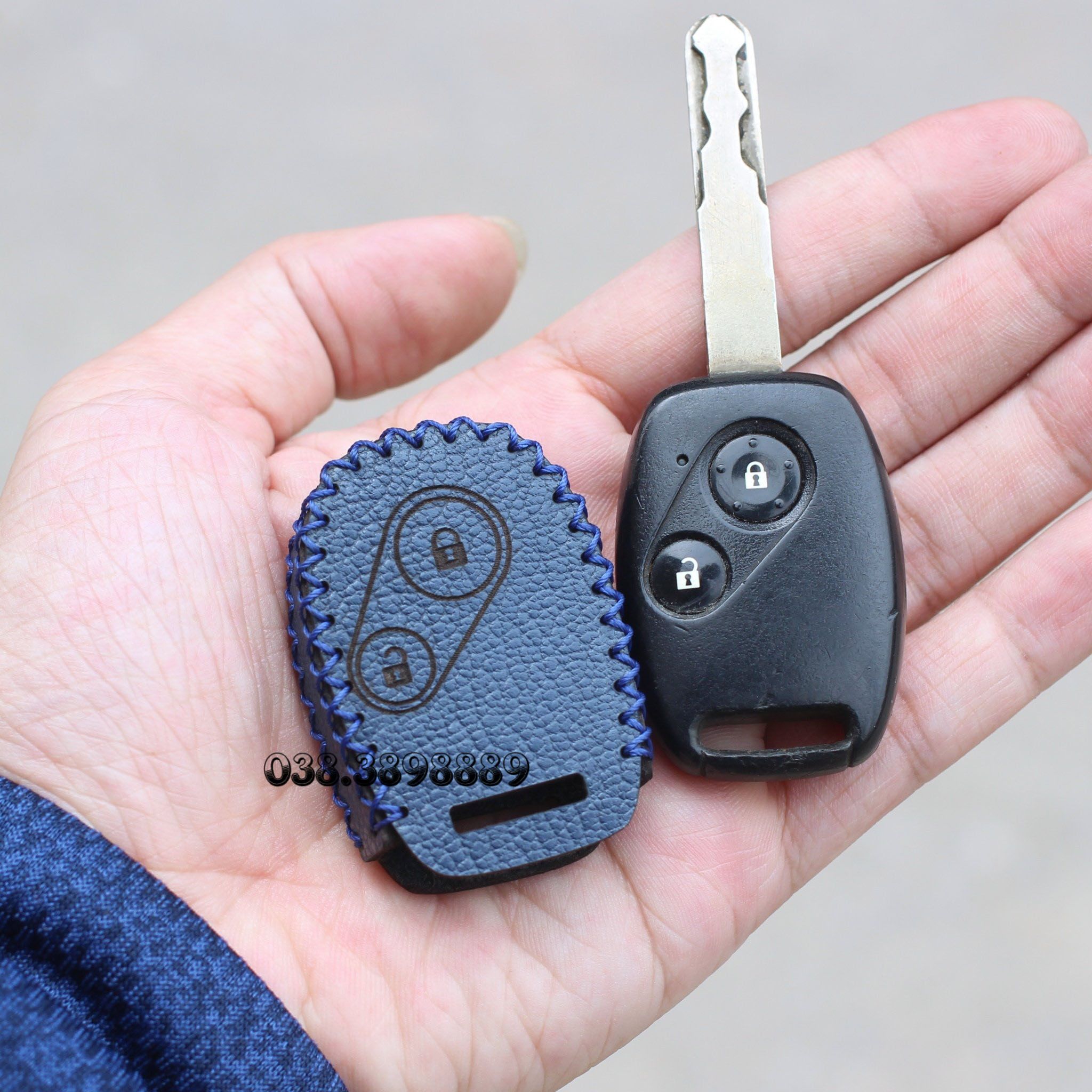 Bao da chìa khóa Honda civic, CRV, CR-V 2006 2012, city 2010 handmade da thật (chìa cơ) 001