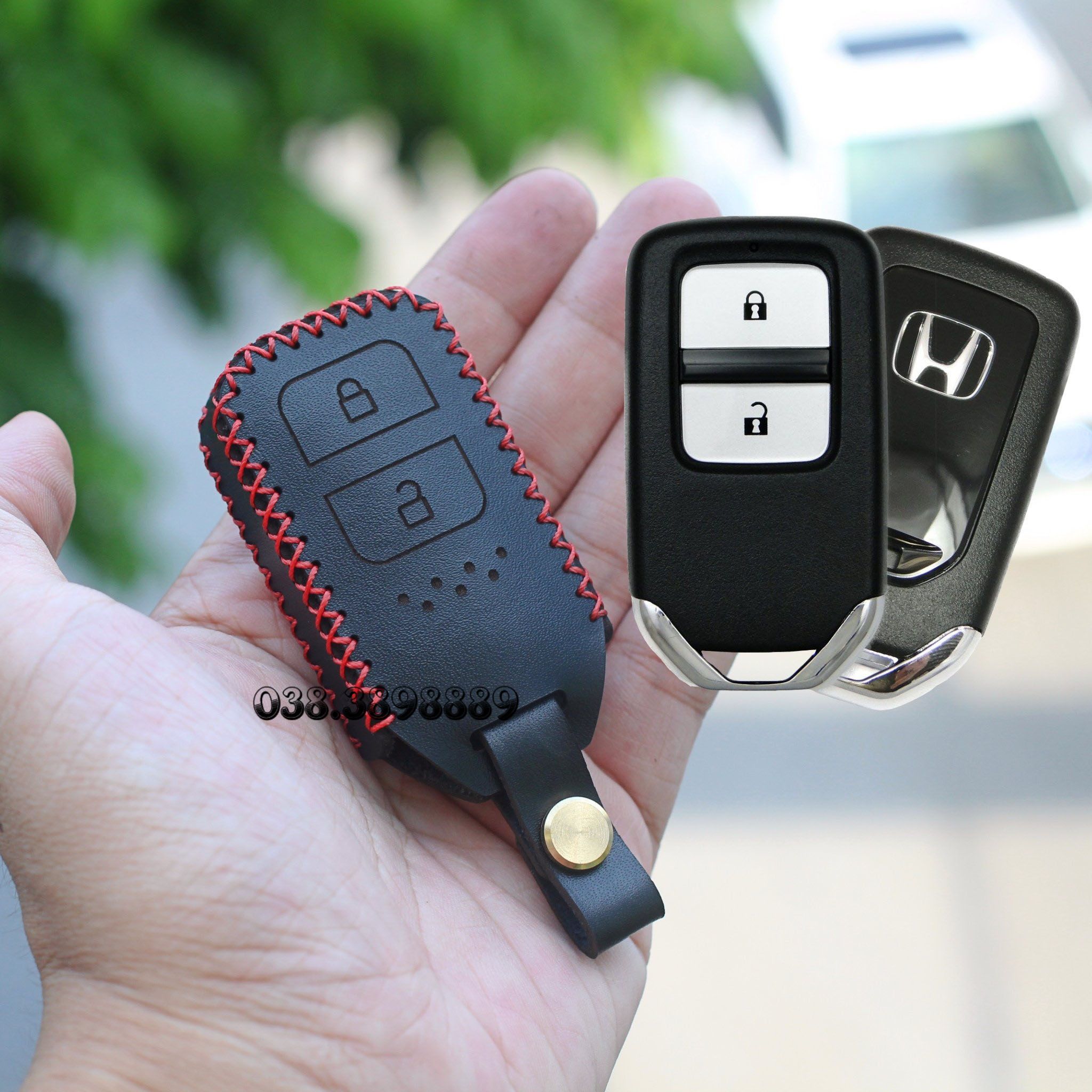 Bao da chìa khoá Honda Jazz, CRV, HRV handmade da thật 003