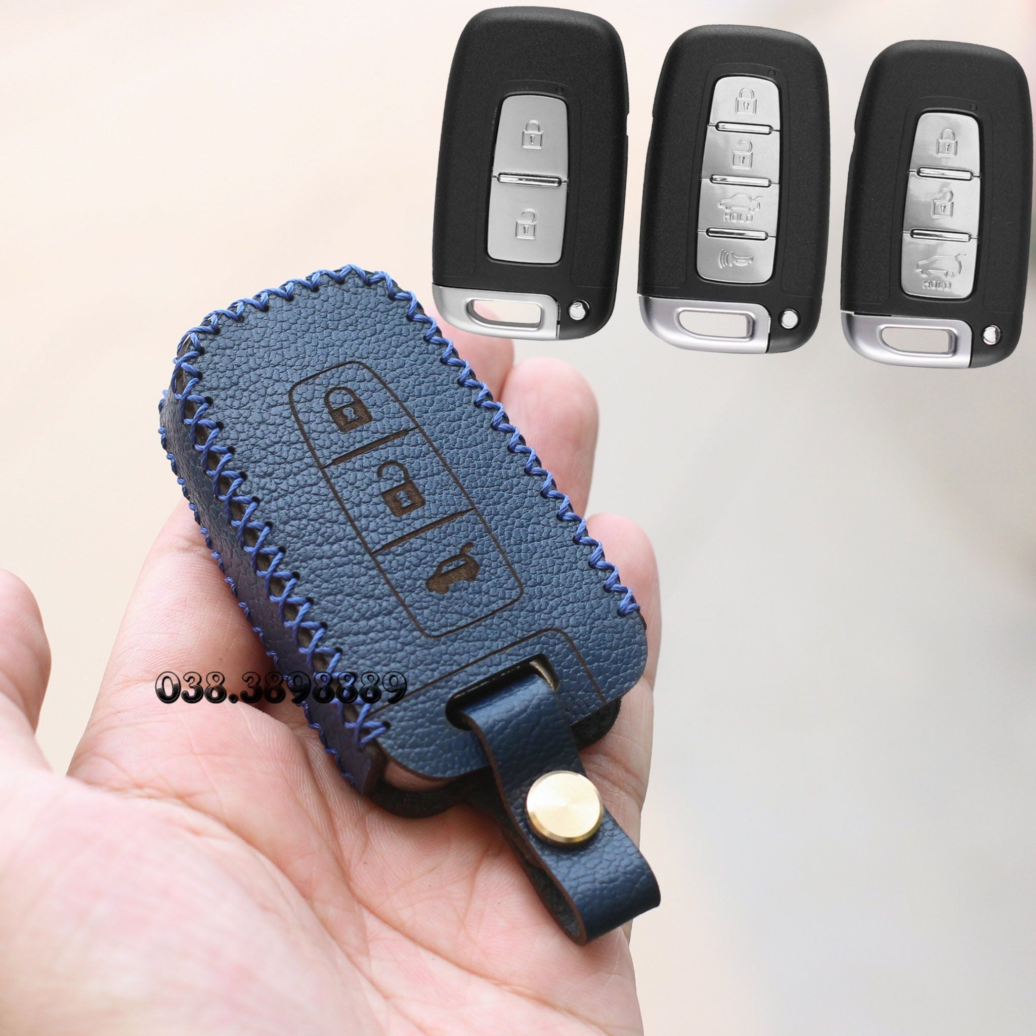Bao Da Chìa Khoá Hyundai Sonata, Tucson, Santafe, Genesis, i30, Elantra, Veloster Handmade Da Thật 004